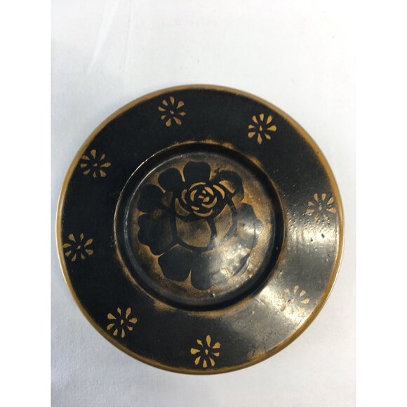 Vintage Japanese Lacquer Jewelry Trinket Box Black Gold Round Lidded 5.5'' - Picture 9 of 11